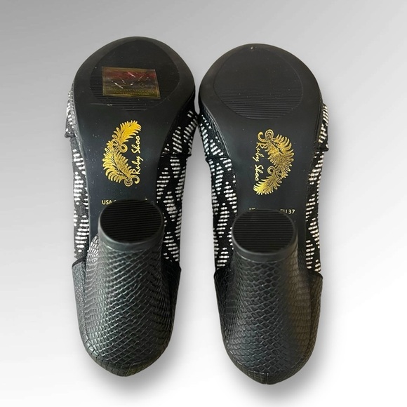 Ruby Shoo Kaylee Black & White Patterned Heels. - Picture 6 of 7